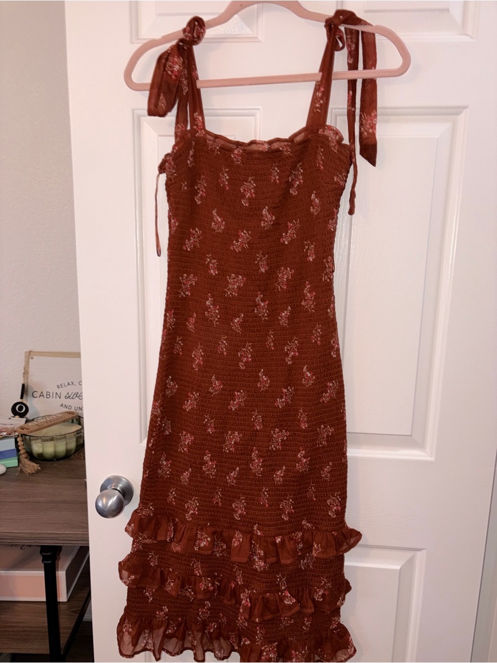 Abercrombie & Fitch Rust Floral Tie-Shoulder Mini Dress